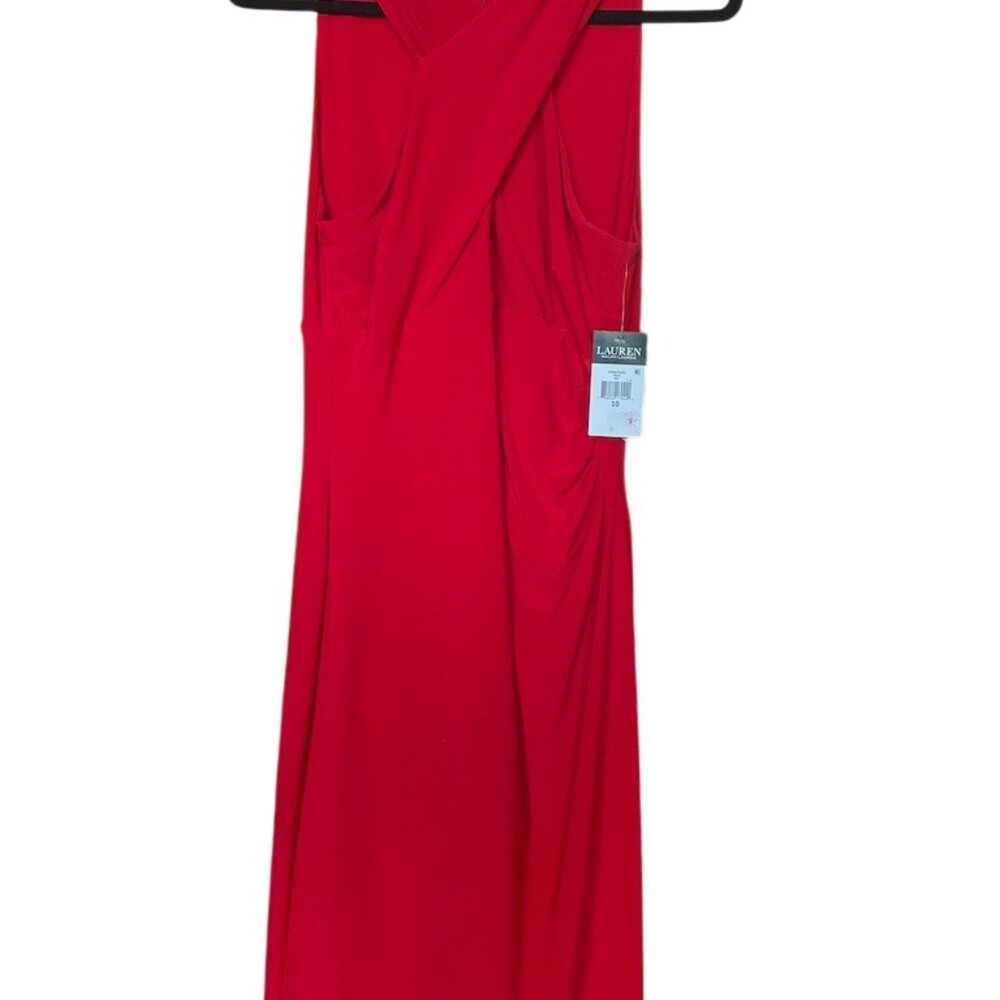 Lauren Ralph Lauren Dress Womens Size 10 Red Sleeveless Midi Ruched Gown